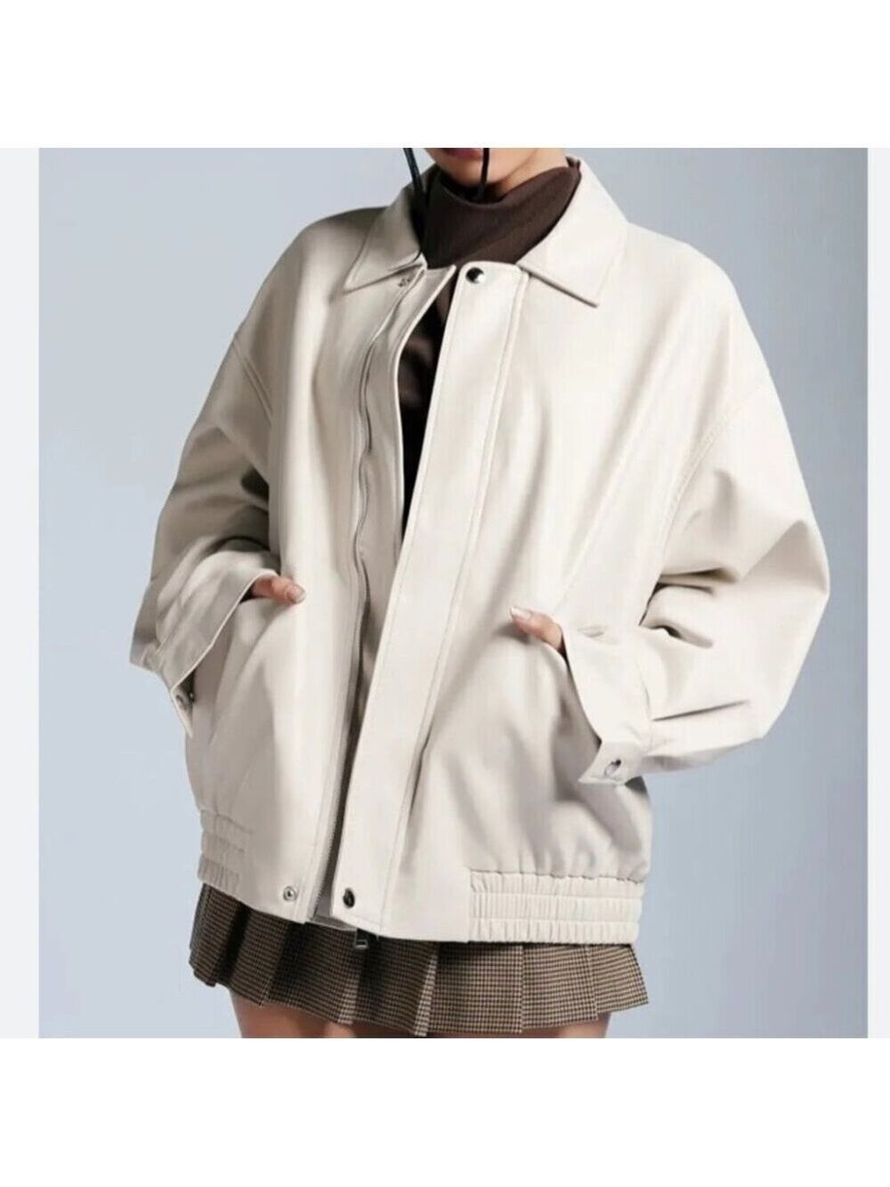 NWT Wild Pony cream vegan leather bomber jacket size L